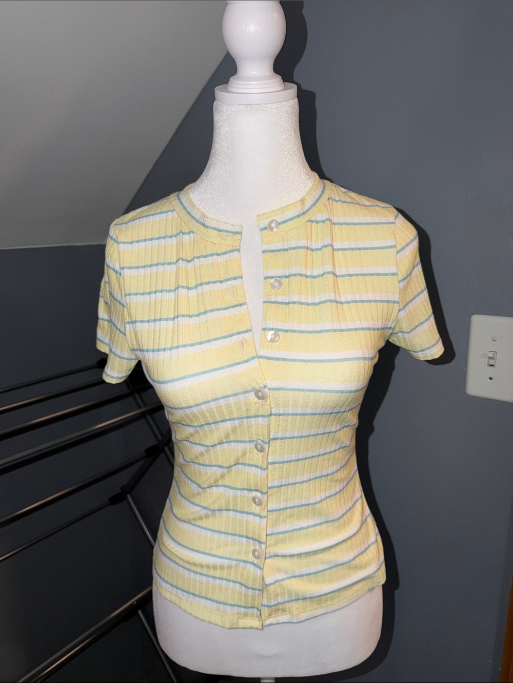 ASOS Striped Yellow and Blue Button-Up Top